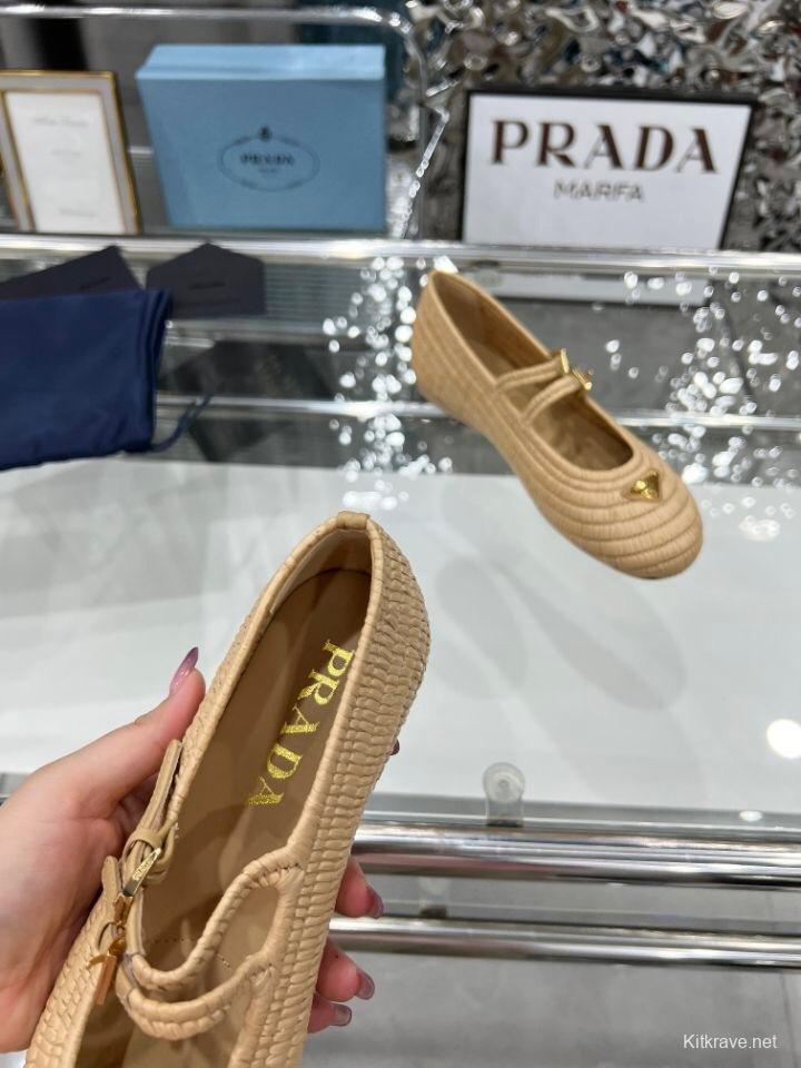 Prada Summer New Raffia Ballet Flats - KFY00340