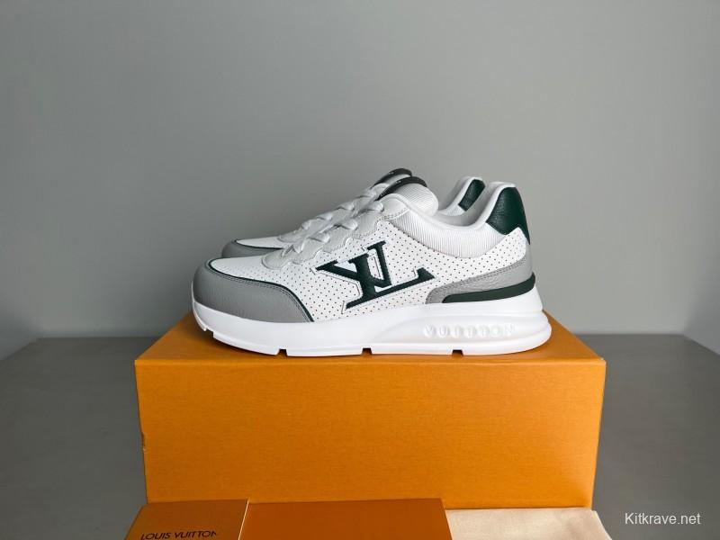 Lv Classic Leather Round Toe Lace-Up Low Top Casual Shoes - YC