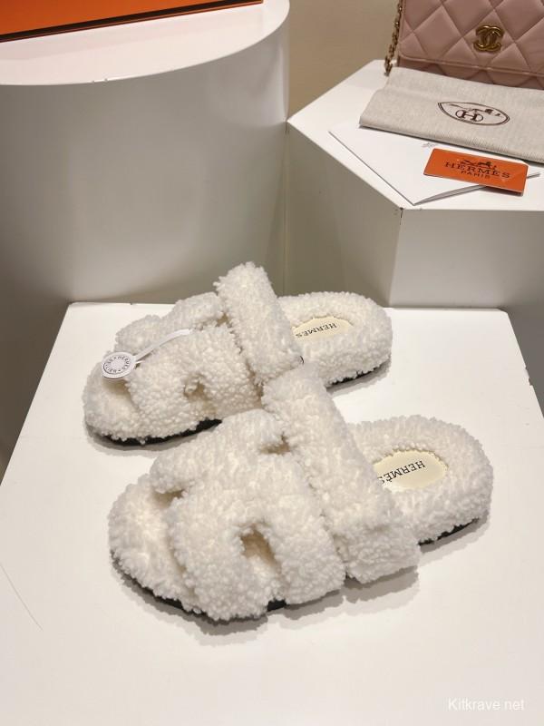 H Love Second Uncle Full Fur Slides Grain Fur Style - LY00300