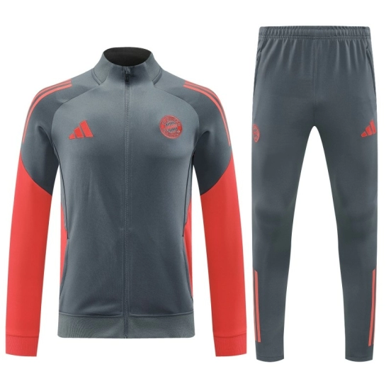 25/26 Bayern Munich Grey with Red Sleeves Half Zipper Jacket Tracksuit +Long Pants