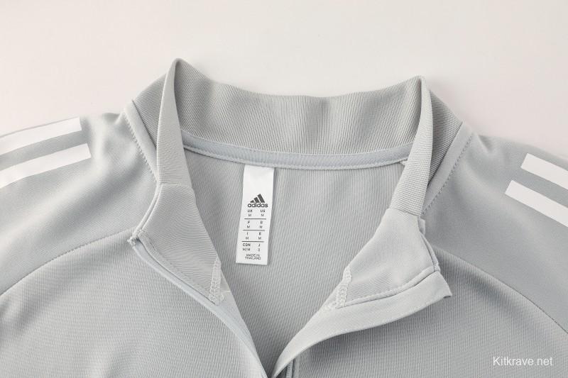 25/26  Adidas Light Grey Full zipper Jacket Tracksuit+ long pants