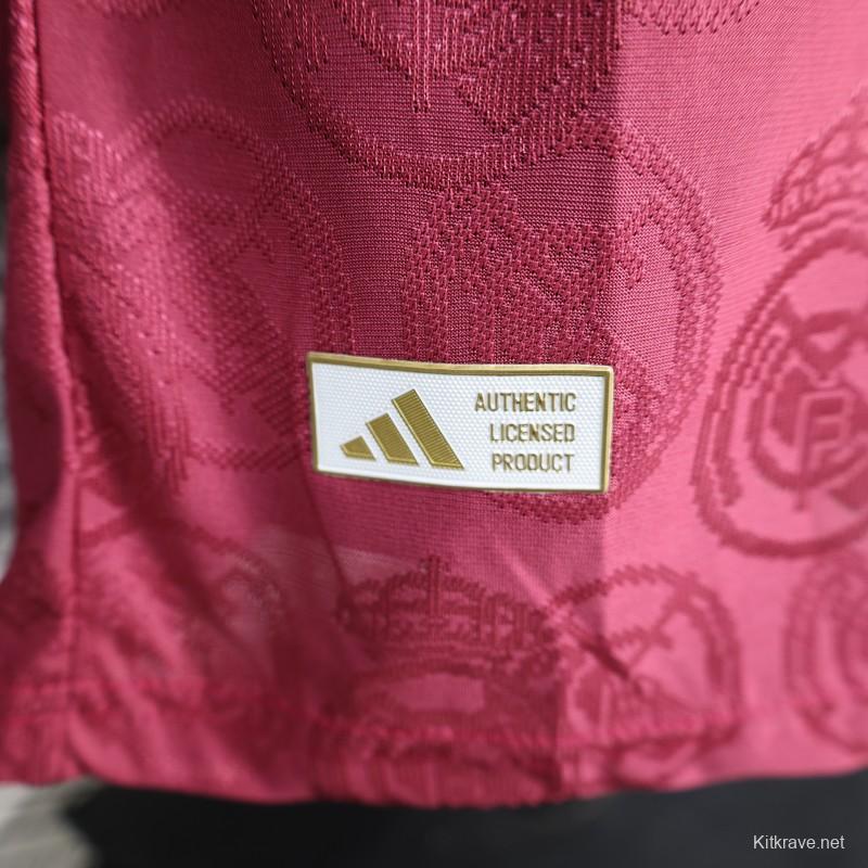 25/26  Player Version Real Madrid Third Dark Pink with all-over embossed crest pattern Jersey