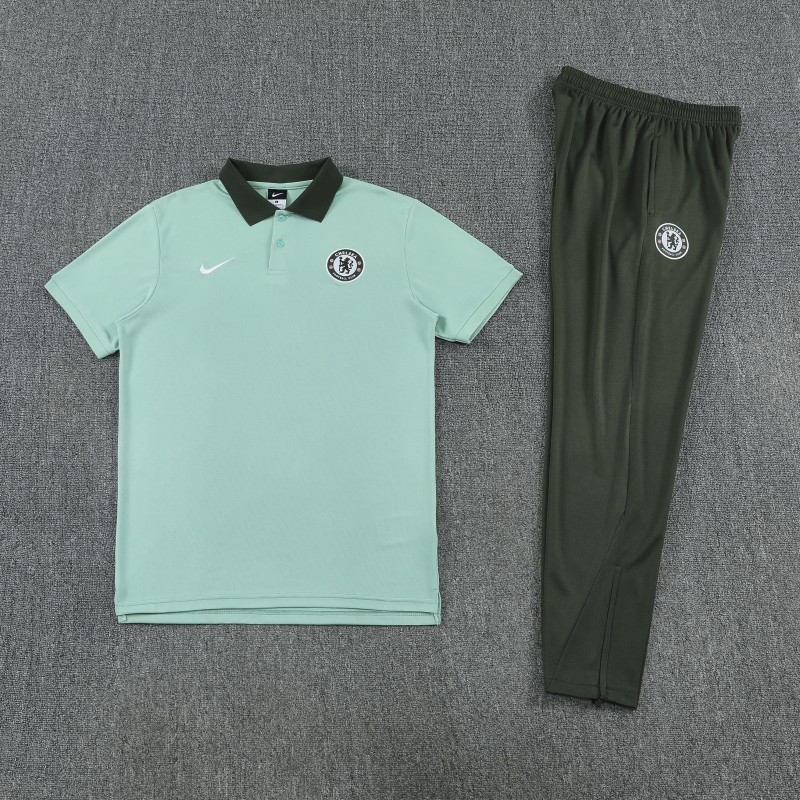 26/27  Chelsea Light Green Polo Training Shirt + Long Pants Tracksuit