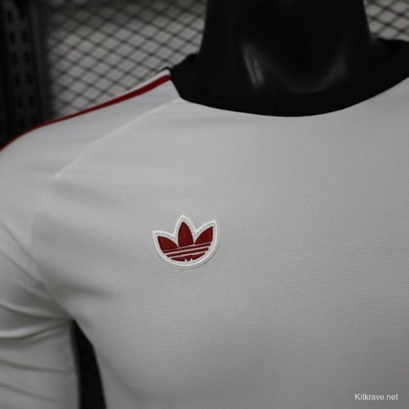 Player Version 2026 Manchester United Away White with  Red Shoulder Stripe Long Sleeve Jersey