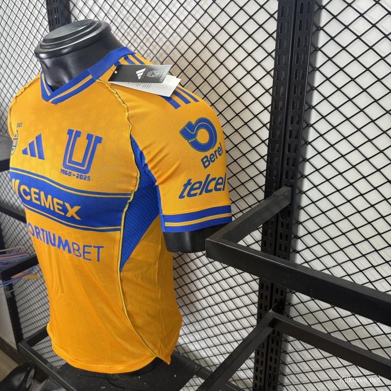 Player Version 25/26 Tigres UANL Gold with Blue Chest Band, 65th Anniversary Badge & Sportiumbet Jersey
