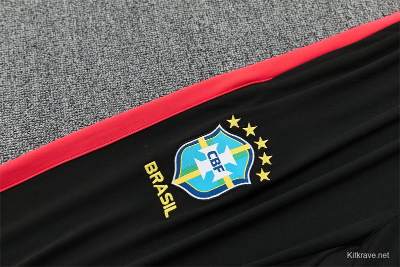 26/27 Brazil Black & Red Half Zipper Jacket Tracksuit + Long Pants