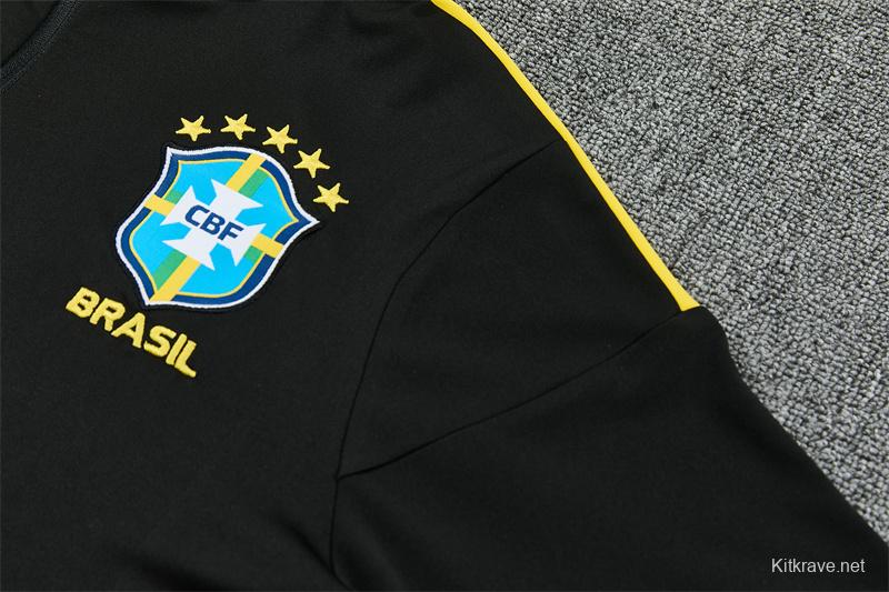 2026 Brazil Black & Yellow Half Zipper Jacket Tracksuit + Long Pants