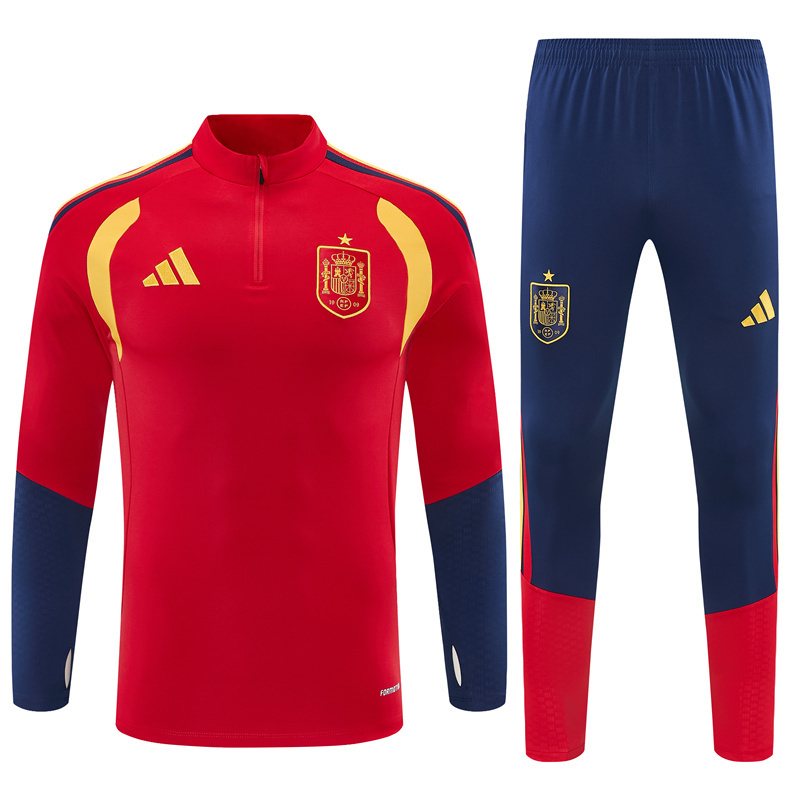 26/27 Spain Home Red Half Zipper Jacket Tracksuit + Long Pants