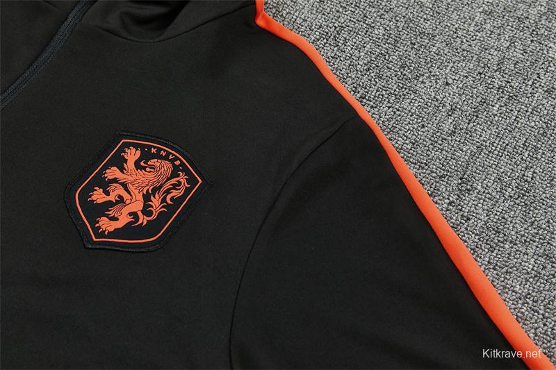 2026 Netherlands Black & Orange  Half Zipper Jacket Tracksuit + Long Pants