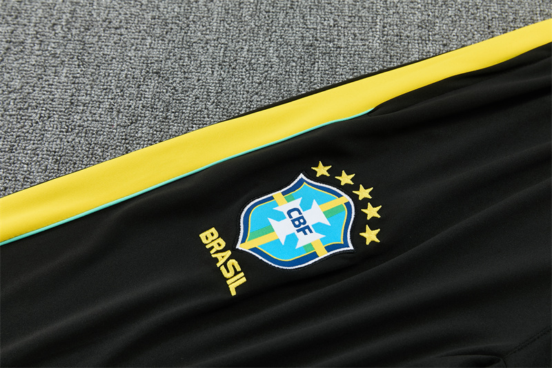 2026 Brazil Black & Yellow Half Zipper Jacket Tracksuit + Long Pants
