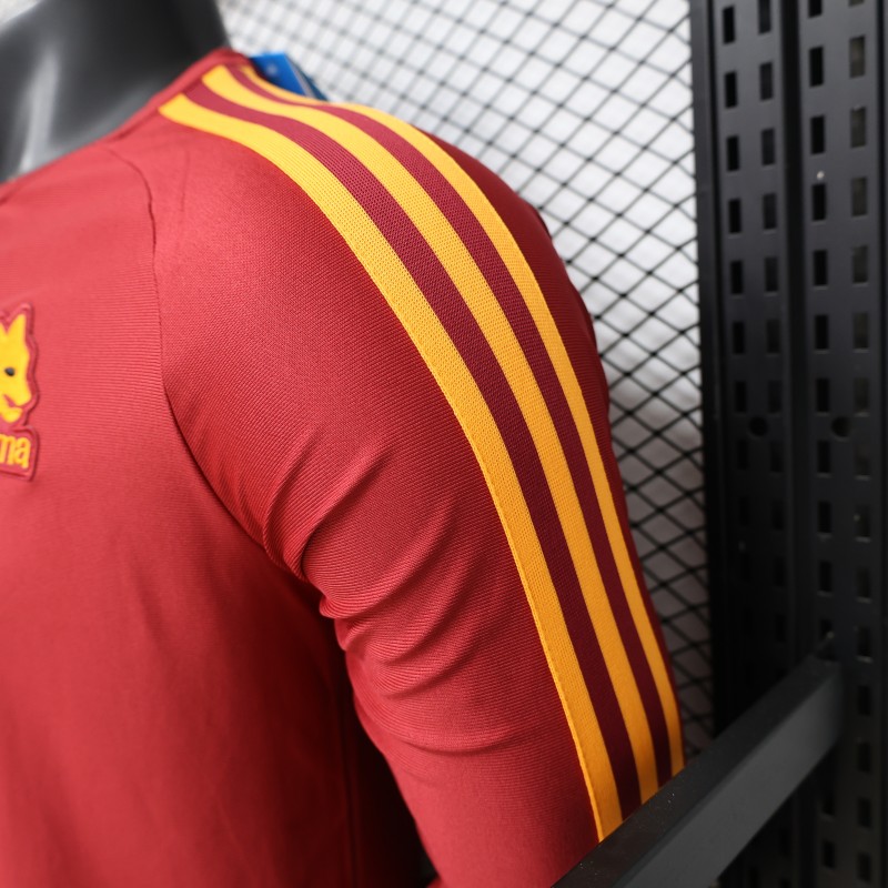 Player Version 2026 AS Roma Deep Red  84/85 Vintage Remake  Long Sleeve Home Jersey