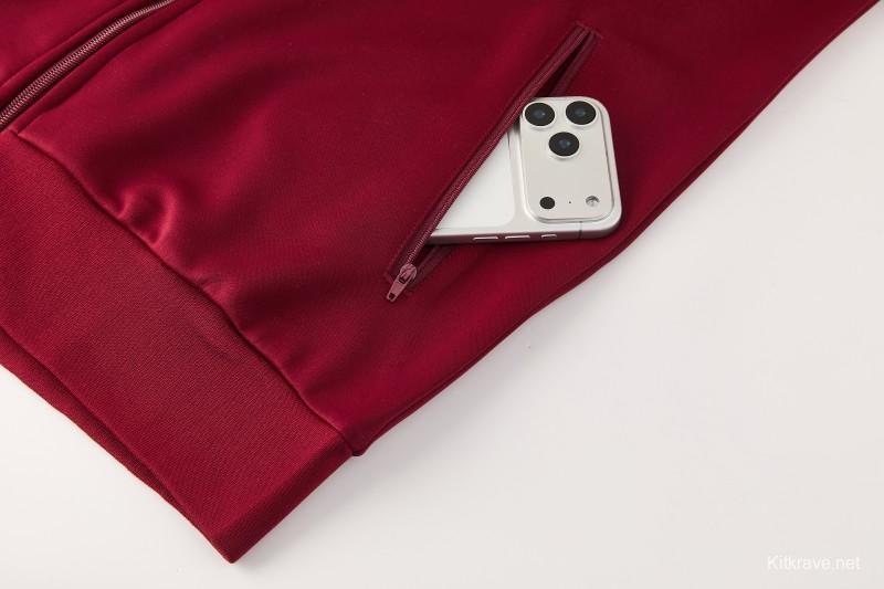 2026/27 AS Roma Burgundy & Gold Full Zipper Jacket Tracksuit +Black  Long Pants