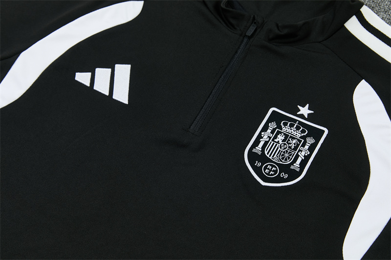 2026 Spain Black & White Half Zipper Jacket Tracksuit + Long Pants