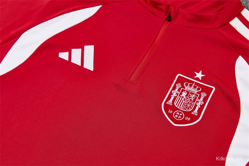 2026 Spain Red Half Zipper Jacket Tracksuit + Long Pants