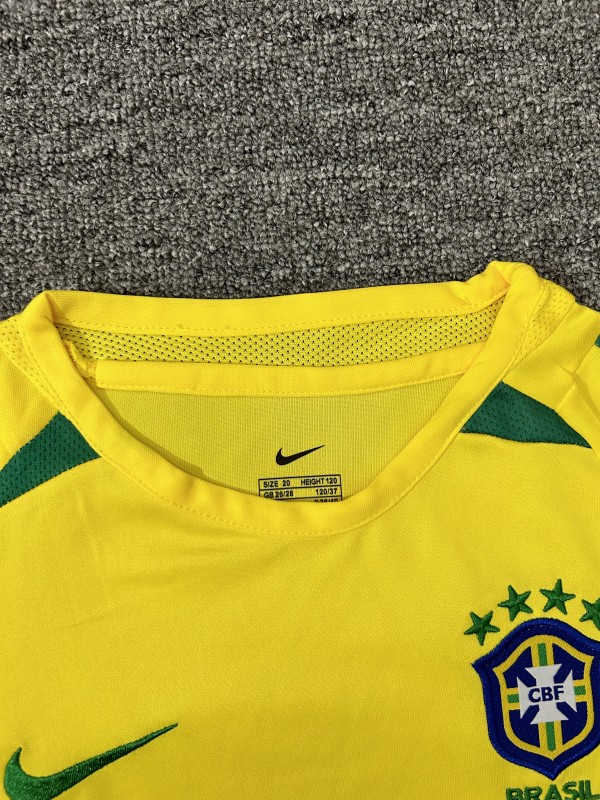 Retro Kids 2002 Brazil Home Long Sleeve Jersey