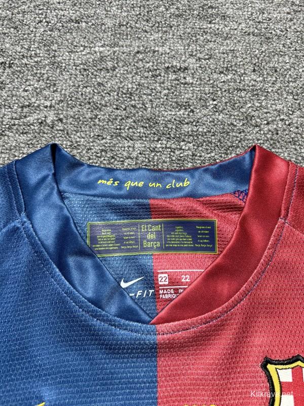 Retro Kids 08/09 Barcelona Home Champions Long Sleeve Jersey