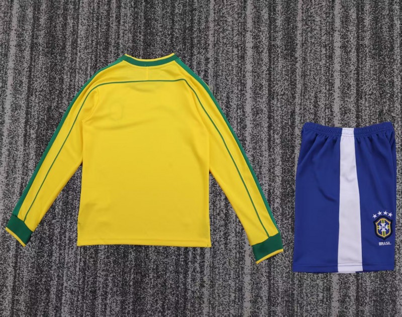 Retro Kids 1998 Brazil Home Long Sleeve Jersey