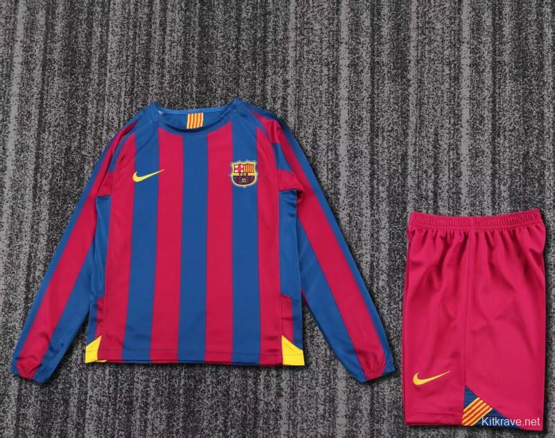 Retro Kids 05/06 Barcelona Home League Version Long Sleeve Jersey
