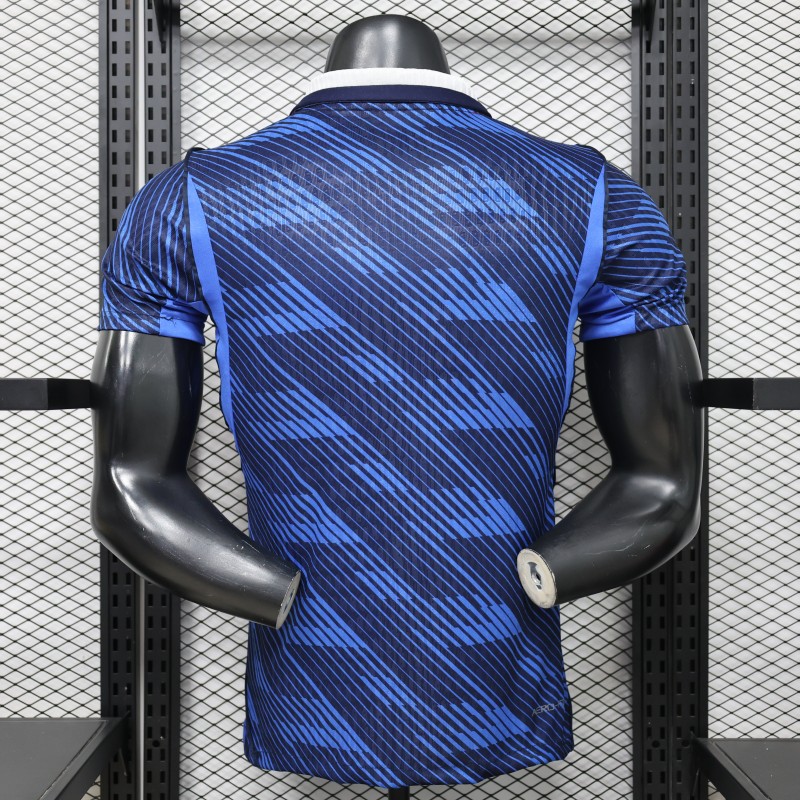 Player Version 2026 France Home Blue with Diagonal Brushstroke Stripe Polo Collar Jersey
