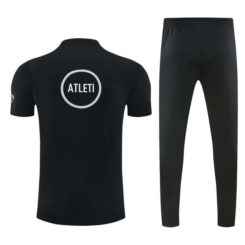 26/27 Atlético de Madrid Black & Blue with Fluid Wave  Print Short Sleeve Tracksuit + Black Long Pants