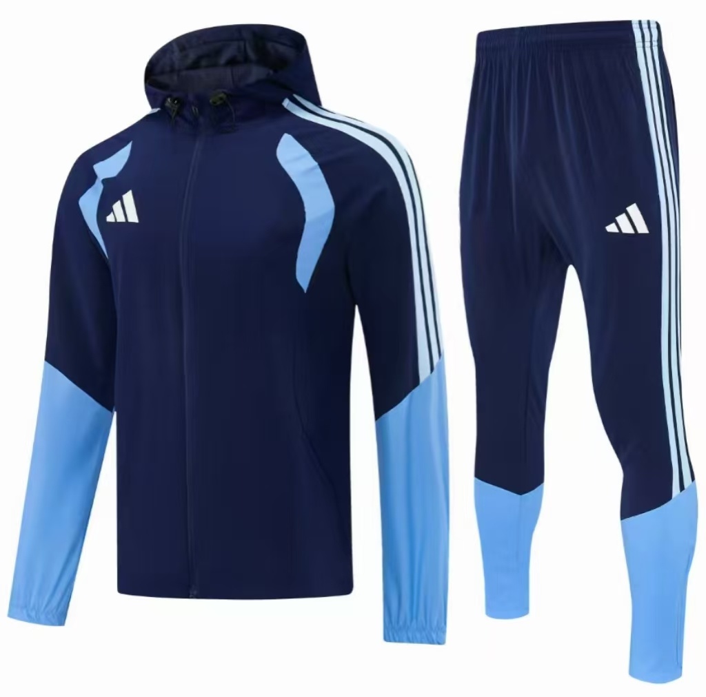 26/27 Adidas  Navy Blue Full Zipper Hooded  Windbreaker  Jacket Tracksuit + Long Pants