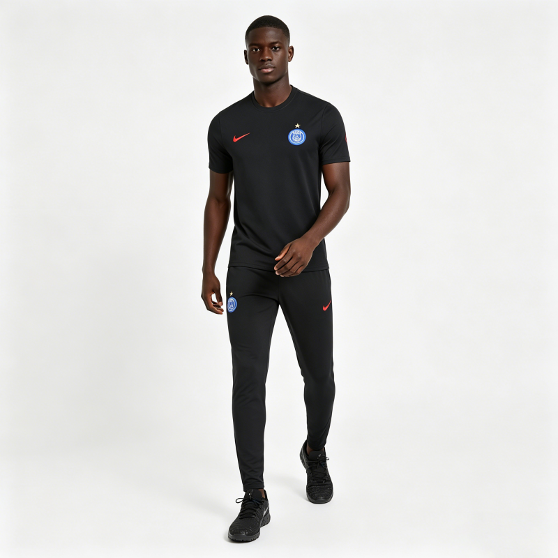 26/27 Paris Saint-Germain Black  Short Sleeve Tracksuit + Long Pants