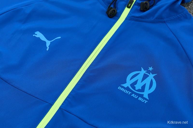 26/27 Marseille  Blue  Full Zipper  Hooded Jacket Tracksuit +  Long Pants
