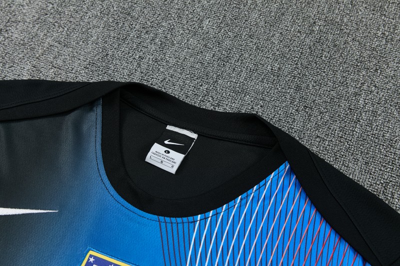 26/27 Atlético de Madrid Black & Blue with Fluid Wave  Print Short Sleeve Tracksuit + Black Long Pants
