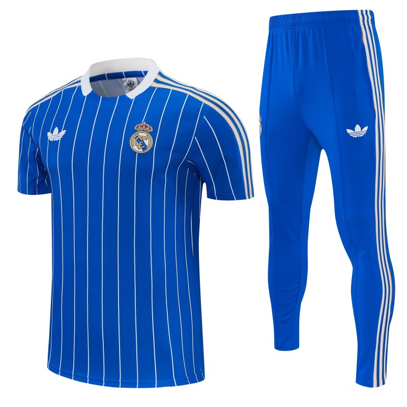 26/27 Real Madrid Blue Short Sleeve Tracksuit + Long Pants