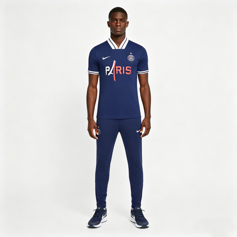 26/27 Paris Saint-Germain Navy Blue with "PARIS" Eiffel Tower Short Sleeve Tracksuit + Long Pants