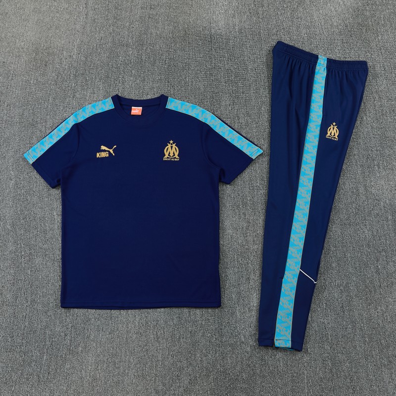 26/27 Olympique de Marseille Navy Blue Short Sleeve Tracksuit + Long Pants