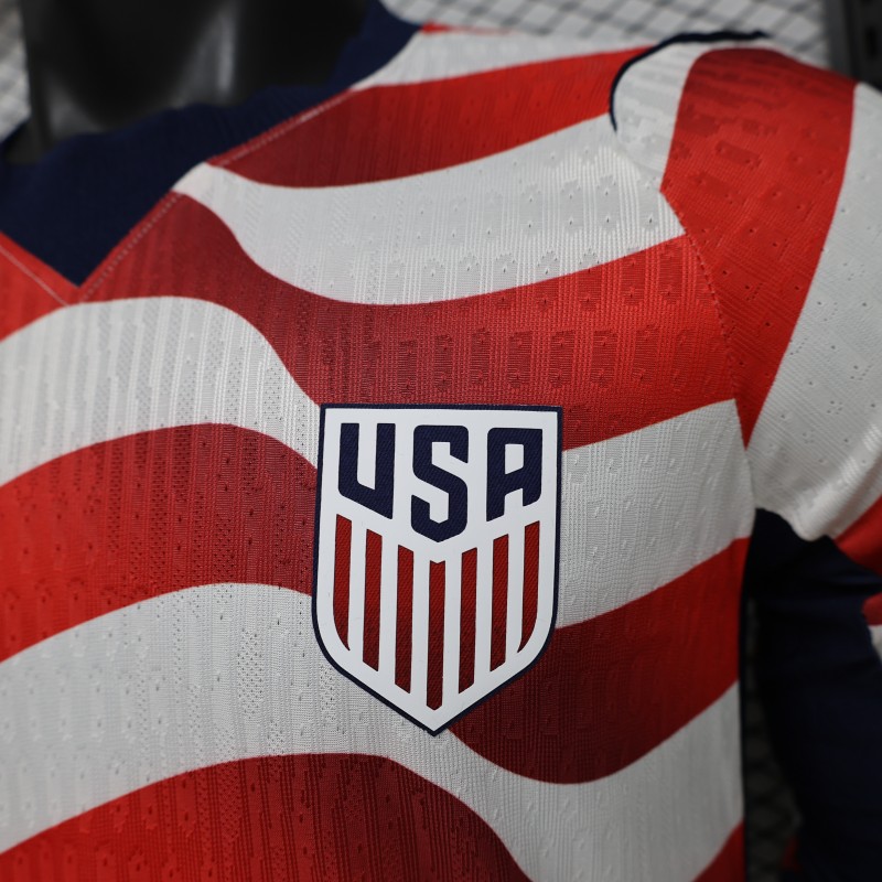 Player Version 2026 USA White & Red with Wave Stripe Long Sleeve Home Jersey