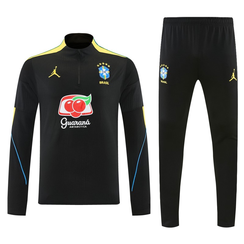 26/27 Brazil Black Half Zipper Jacket Tracksuit + Long Pants
