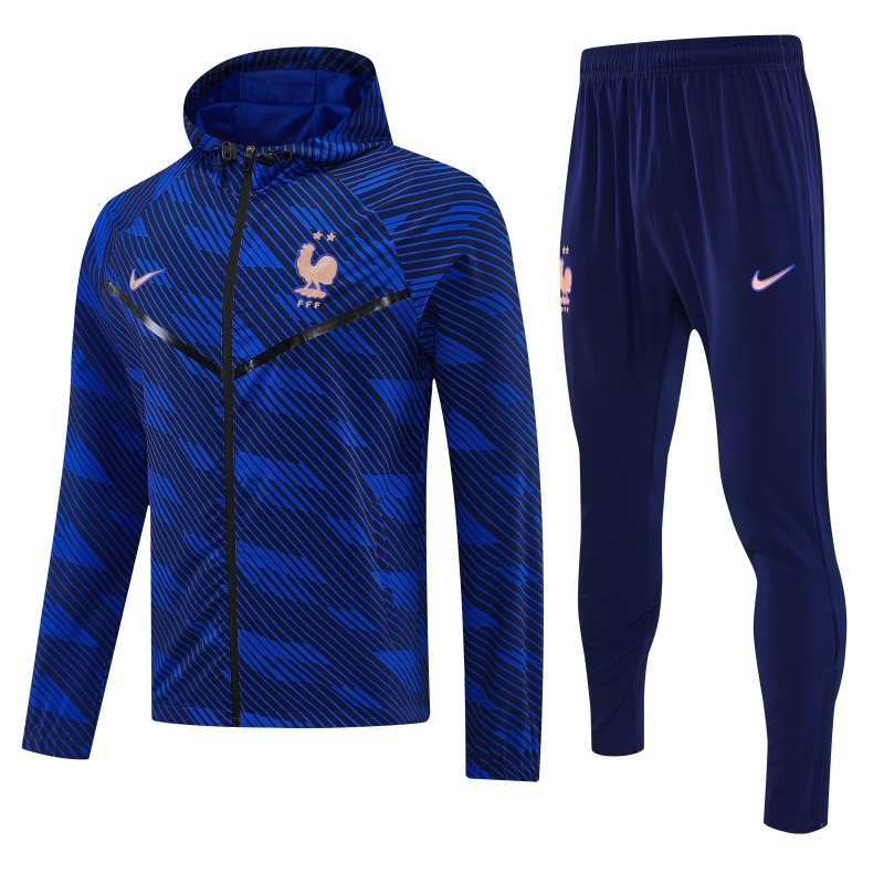 2026 France Navy Blue Full Zipper Hooded Jacket Tracksuit + Long Pants