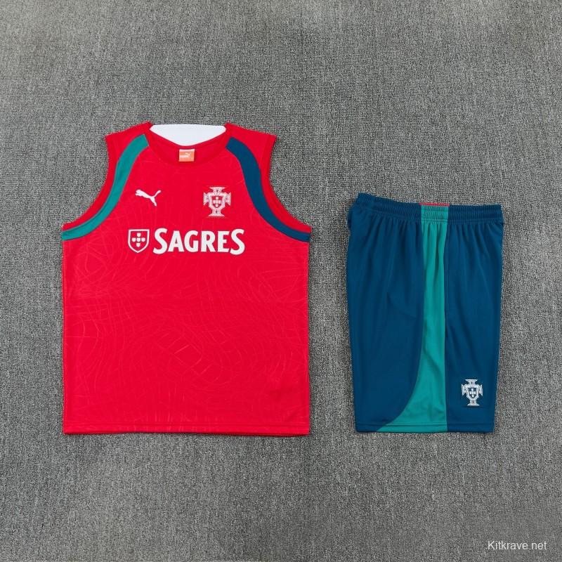 26/27 Portugal Red & Navy Blue Sleeveless Training Vest +Shorts Set