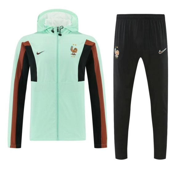 26/27 France Light Green Full Zipper Hooded Jacket Tracksuit + Long Pants