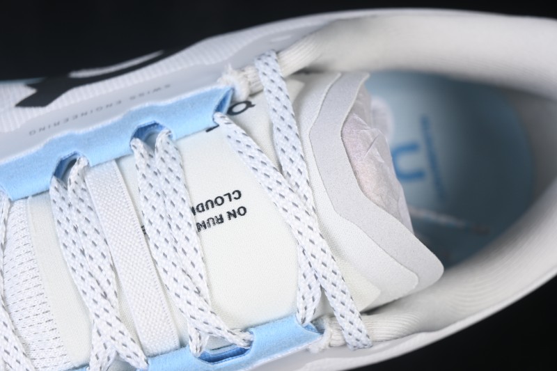 On Cloudmonster 3 Cushioned Running Shoes – White/Light Blue with Black Logo
