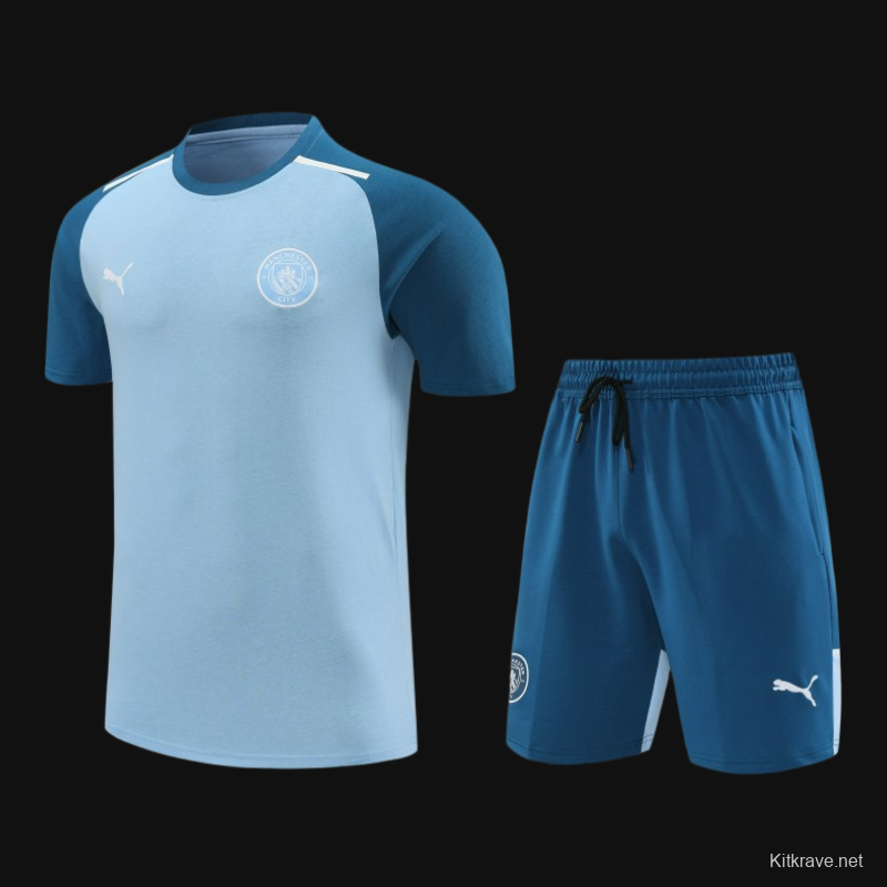 23/24 Manchester City Blue Cotton Short Sleeve Jersey+Shorts