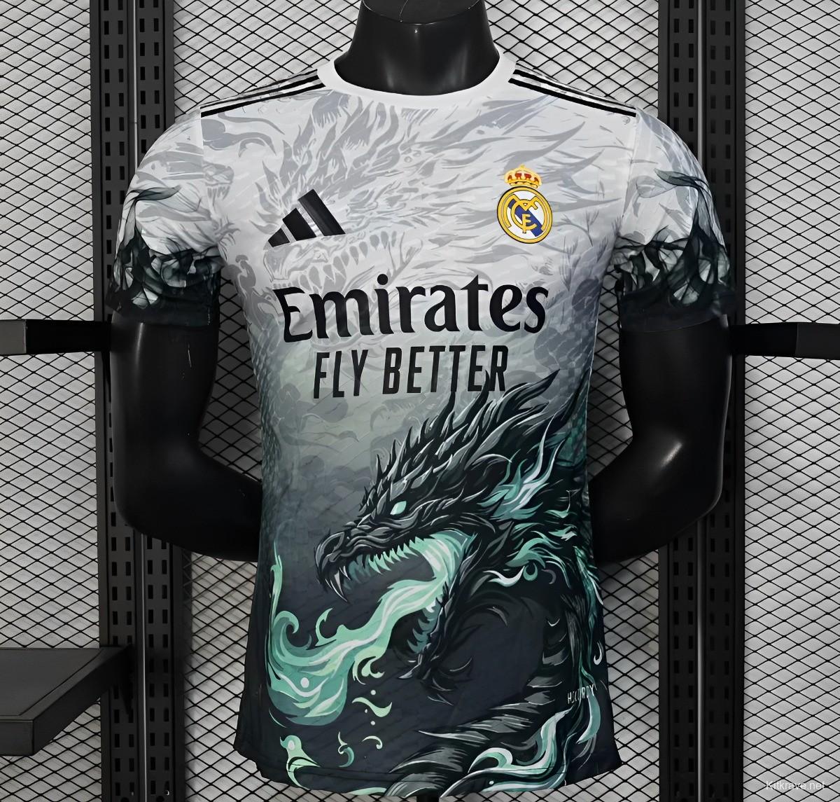 Player Version 25/26 Real Madrid White with Black Dragon Fire Jersey