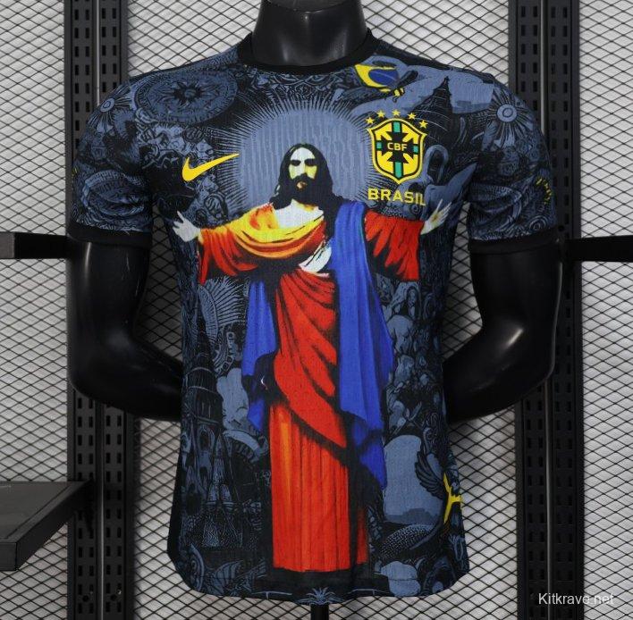 2025 Brazil National Team Special Edition Religious Concept Jersey - Christ the Redeemer Design - Dark Blue