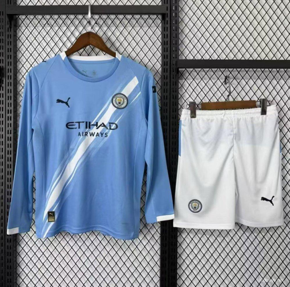 25/26 Kids Manchester City Home Long Sleeve Jersey