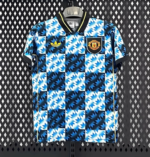 25/26 Manchester United Blue and Black with Checkerboard Houndstooth Pattern Jersey