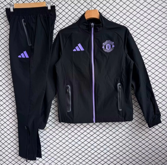 25/26 Manchester United Black with Purple Full zipper Jacket Tracksuit+ long pants