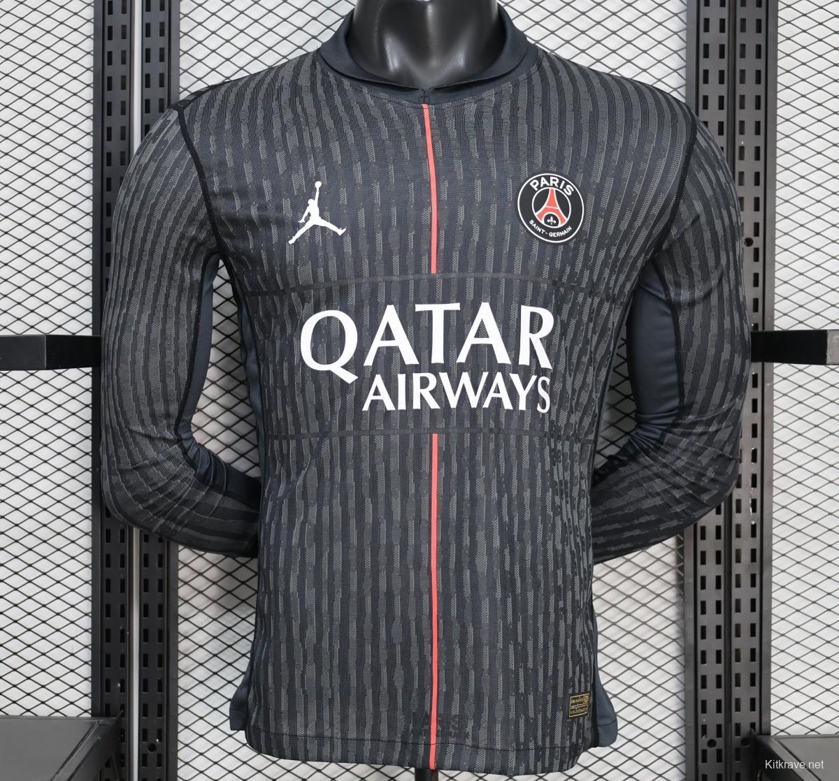 Player Version PSG 25/26 Paris Saint-Germain Black with Grey  Long Sleeve Jersey