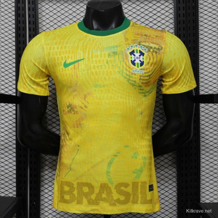 Player Version 2026 Brazil Yellow with Green Ink Splash Special Edition Home Jersey