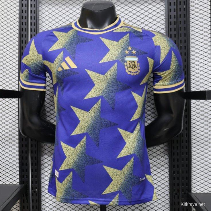 Player Version 2026  Argentina AFA Adidas Special Edition Royal Blue Gold Star Print Champions Jersey
