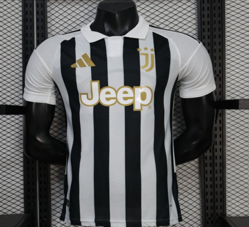 Player Version 26/27 Juventus Black & White Stripe Gold Detail Home Jersey