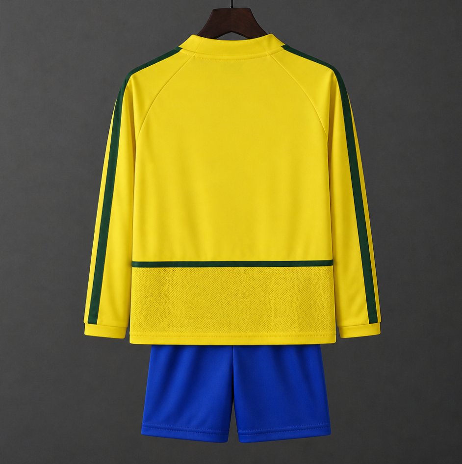 Retro Kids 2002 Brazil Home Long Sleeve Jersey