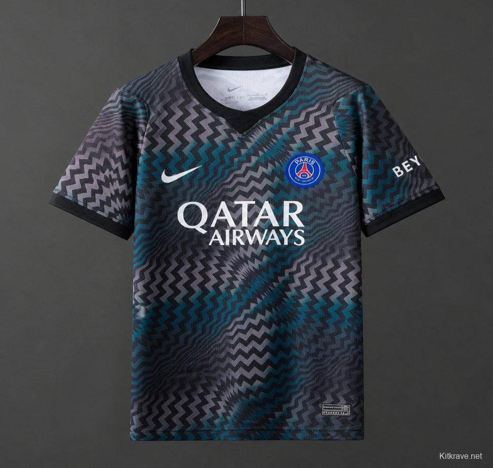 26/27 PSG/Paris Saint-Germain Home Goalkeeper Black/Blue Zigzag Pattern Jersey