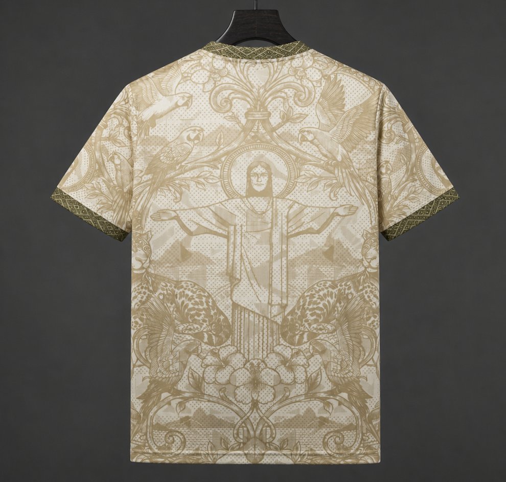 2026 Brazil Gold Cream with Baroque Floral and Christ the Redeemer Pattern Special Edition Jersey